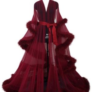 Old Hollywood floor length feather trim robe